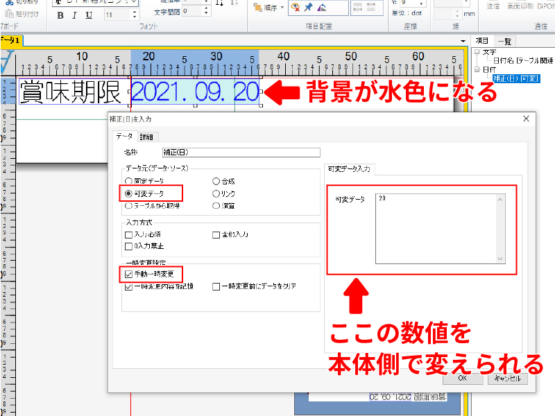 可変データ入力