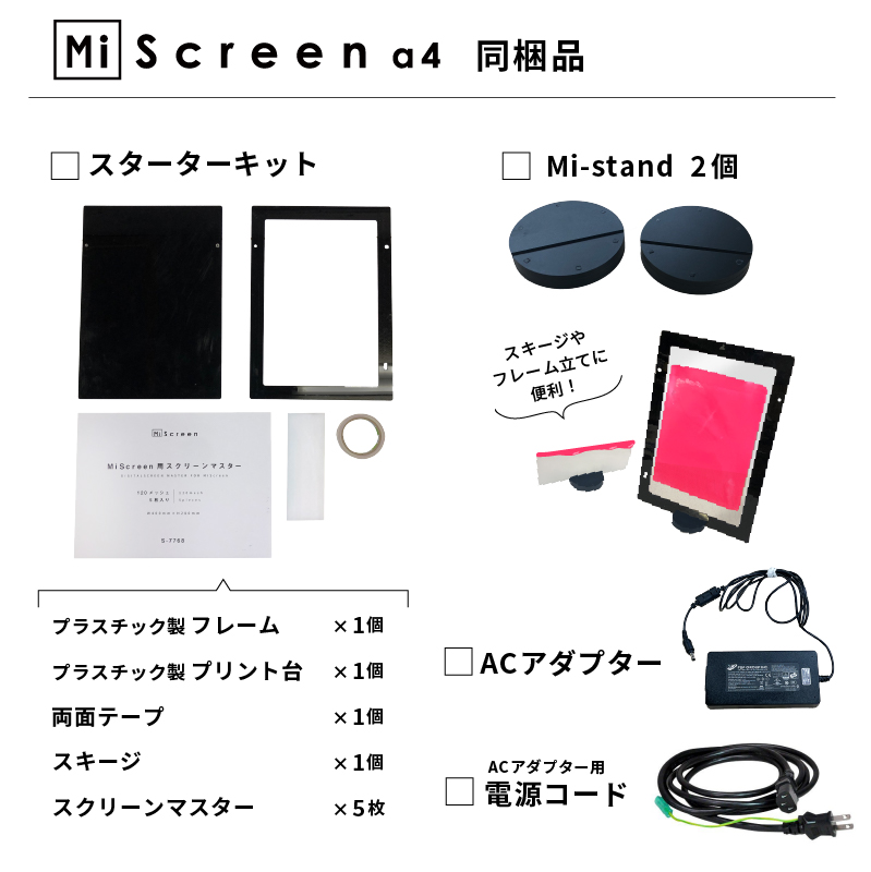 MiScreen a4 同梱品:「スターターキット」「Mi-stand」